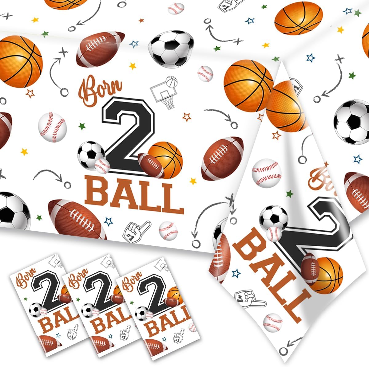 CMUSKO Born Two Ball Birthday Tablecloths 3Pcs Set