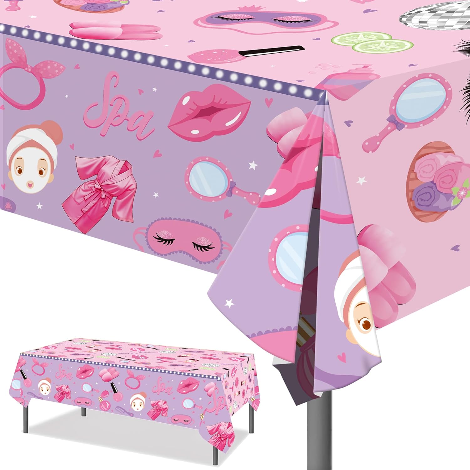 Umoni Spa Tablecloth Makeup Themed Birthday Party Decorations 2PCS