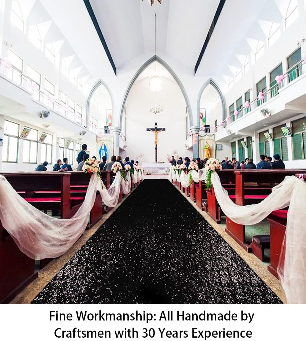 ShiDianYi Black Glitter Sequin Aisle Runner 15FT Wedding Carpet