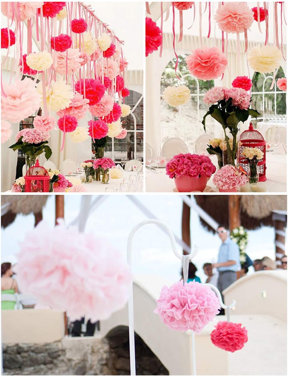 Binpeng Paper Pom Poms Wedding Decorations 6PCS White