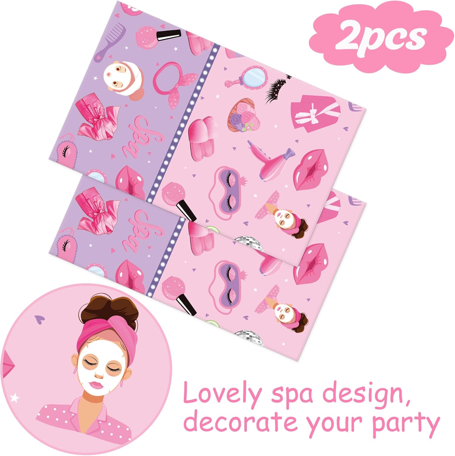 Umoni Spa Tablecloth Makeup Themed Birthday Party Decorations 2PCS
