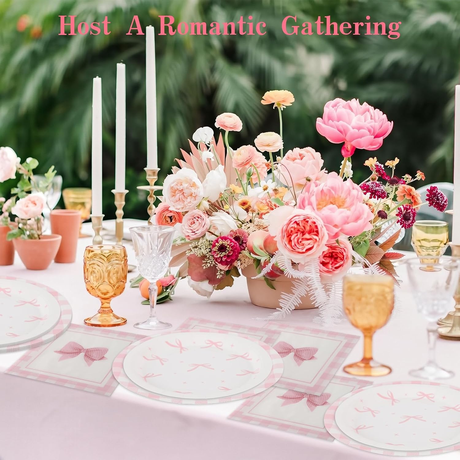 60PCS Pink Bow Party Supplies Set for 20 Guests