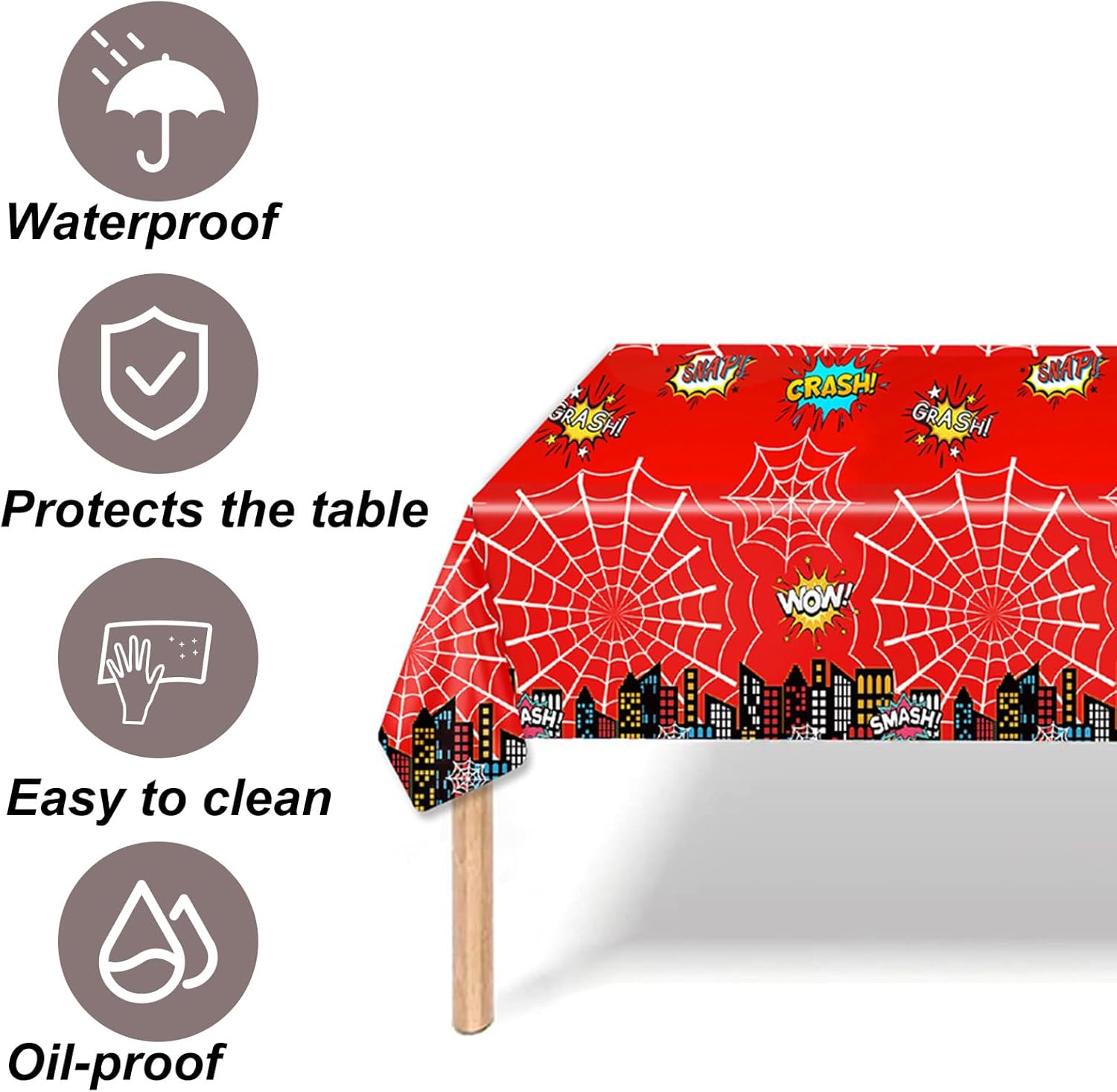 BOXOB 2pcs Spider Theme Party Tablecloth Waterproof Cartoon Table Cover for Boy and Girl