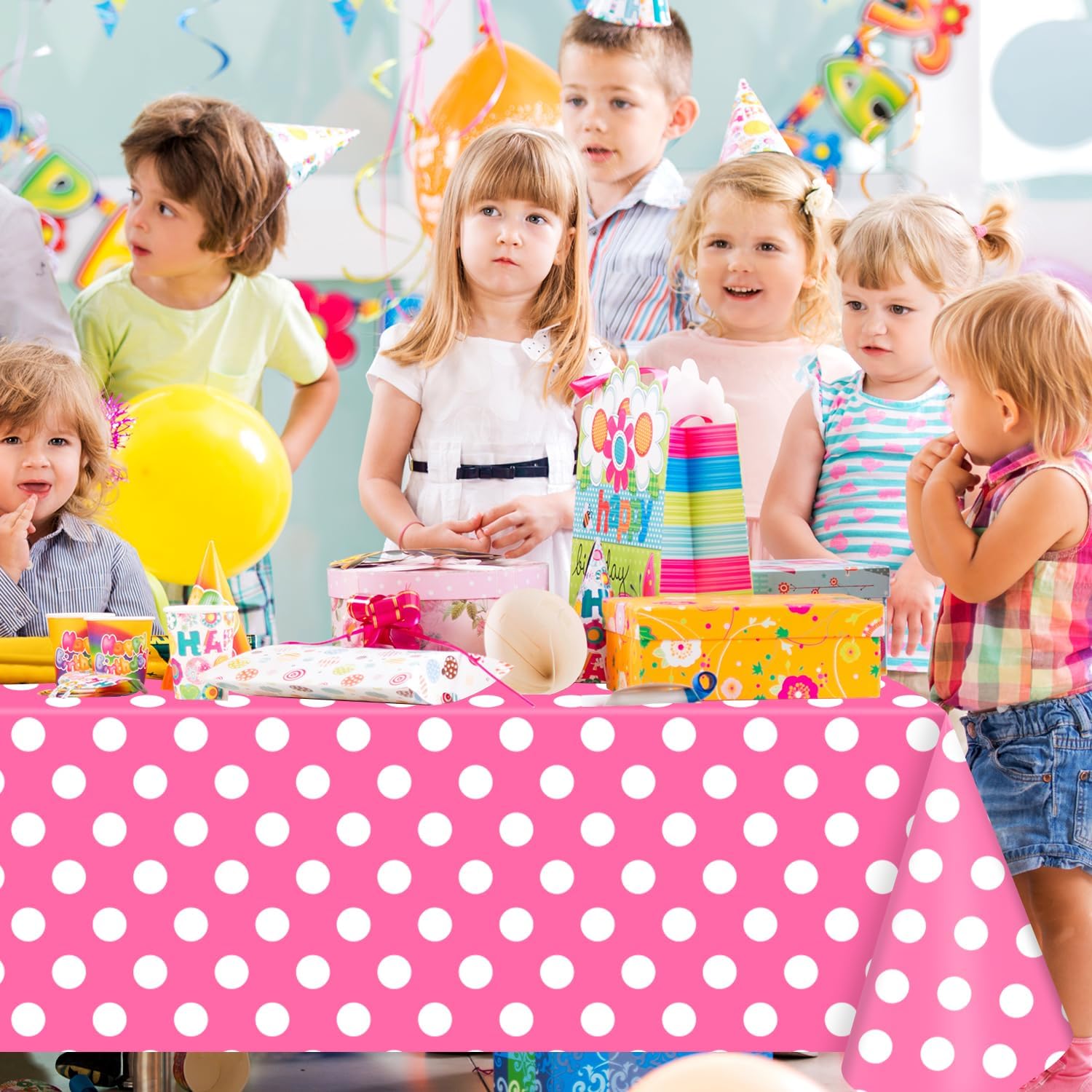 4 Pack Pink White Polka Dots Rectangular Tablecloths for Parties and Home Use