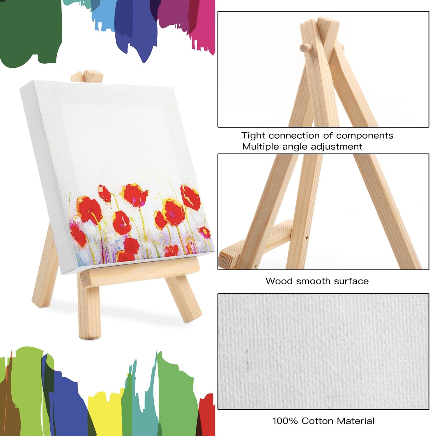 20 Pack Mini Canvases with Wood Easel for Kids Painting