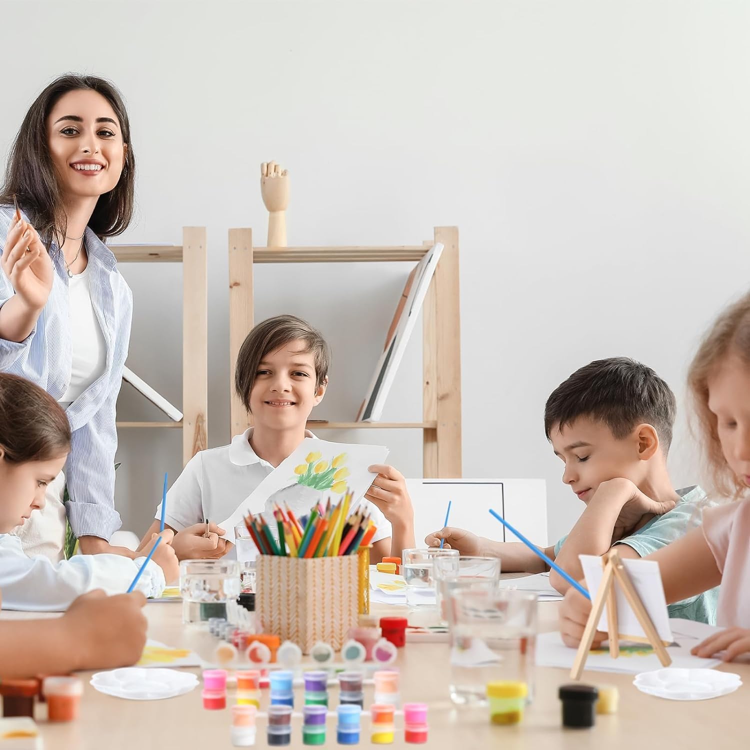 30 Pack Mini Acrylic Paint Set with 12 Colors and 60Pcs Brushes