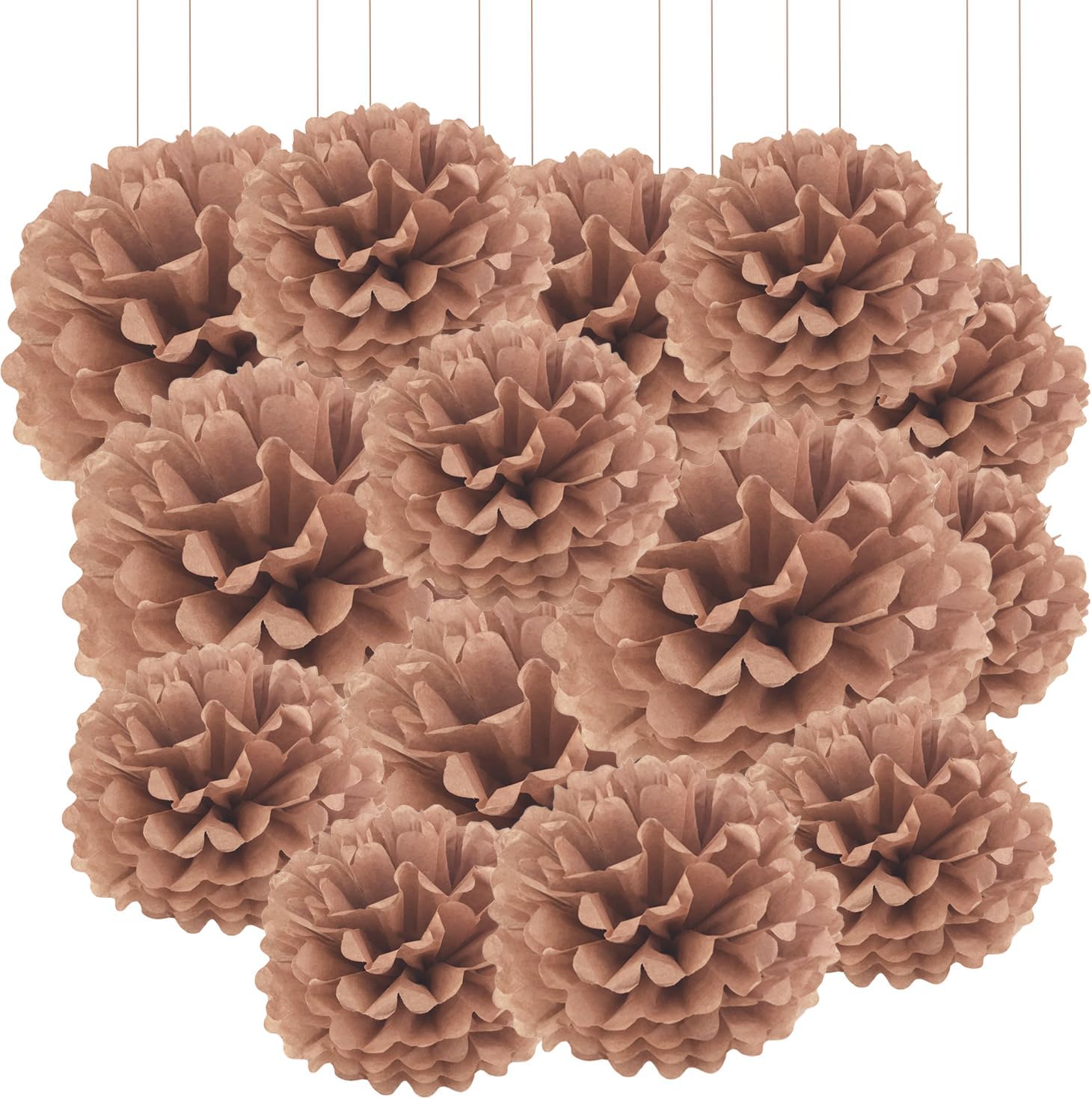 Qimoo 20pcs Coffee Paper Pom Poms Decorations