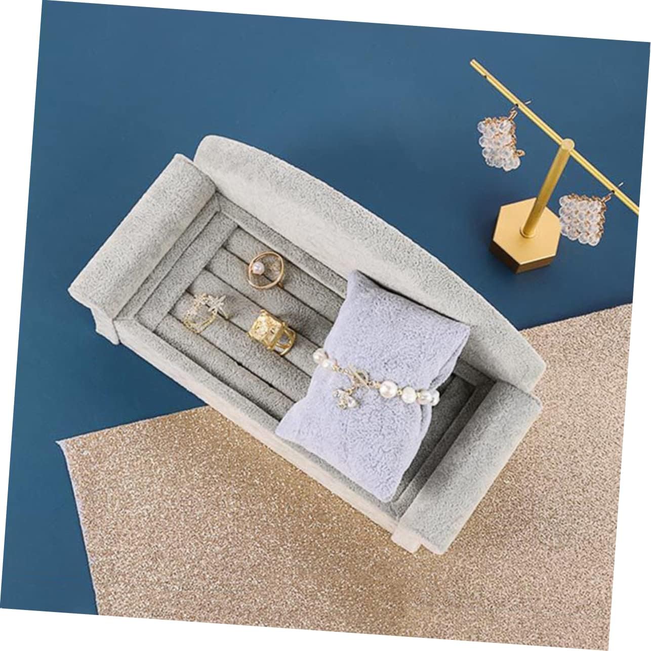 LIFKOME Sofa Shape Jewelry Display Stand in Grey Velvet