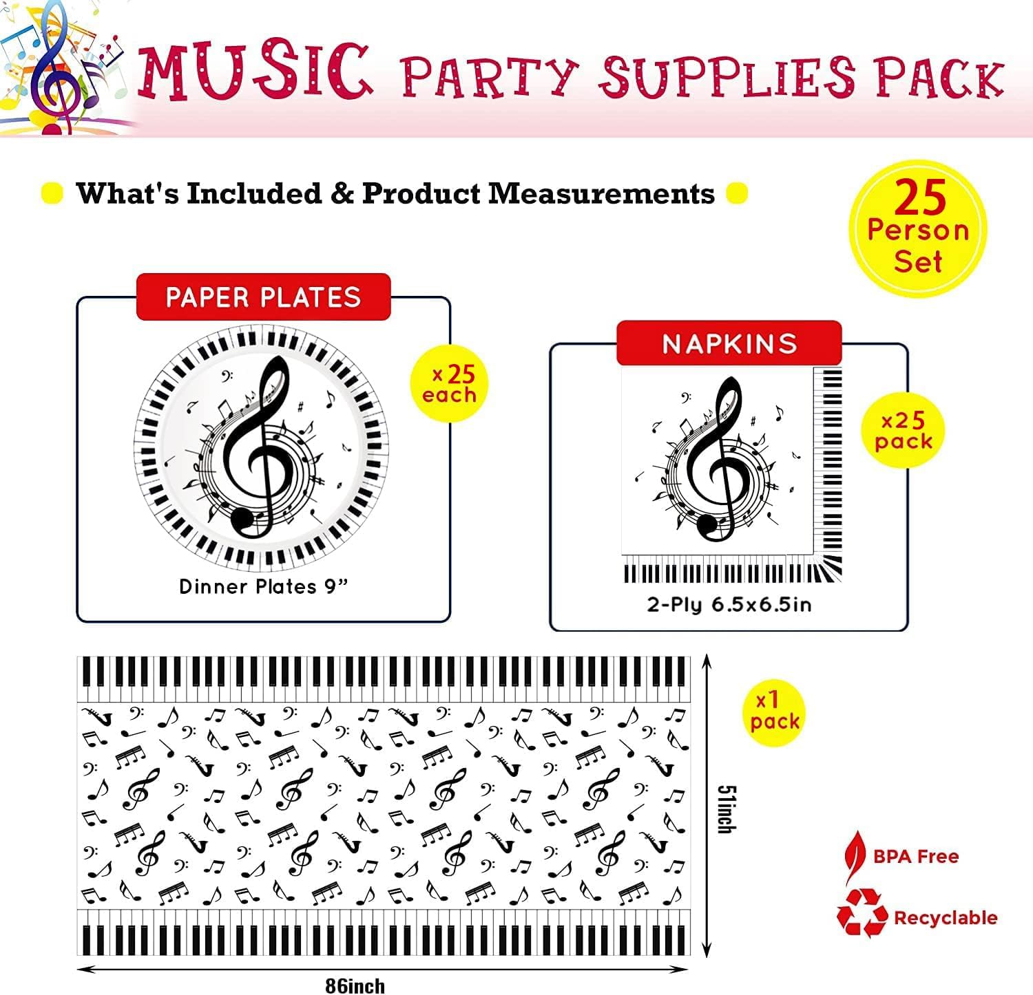 GZAMOF Music Theme Party Decorations Pack