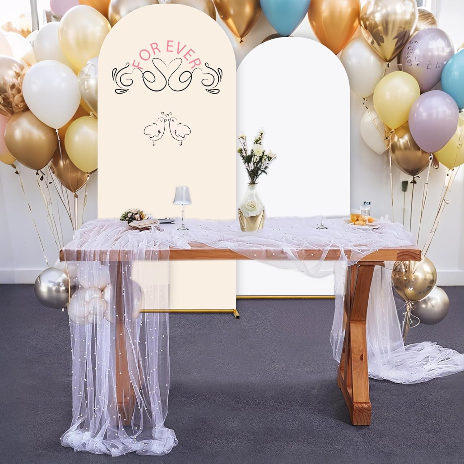 Set of 6 Pearl Table Runner White 10ft Tulle Chiffon