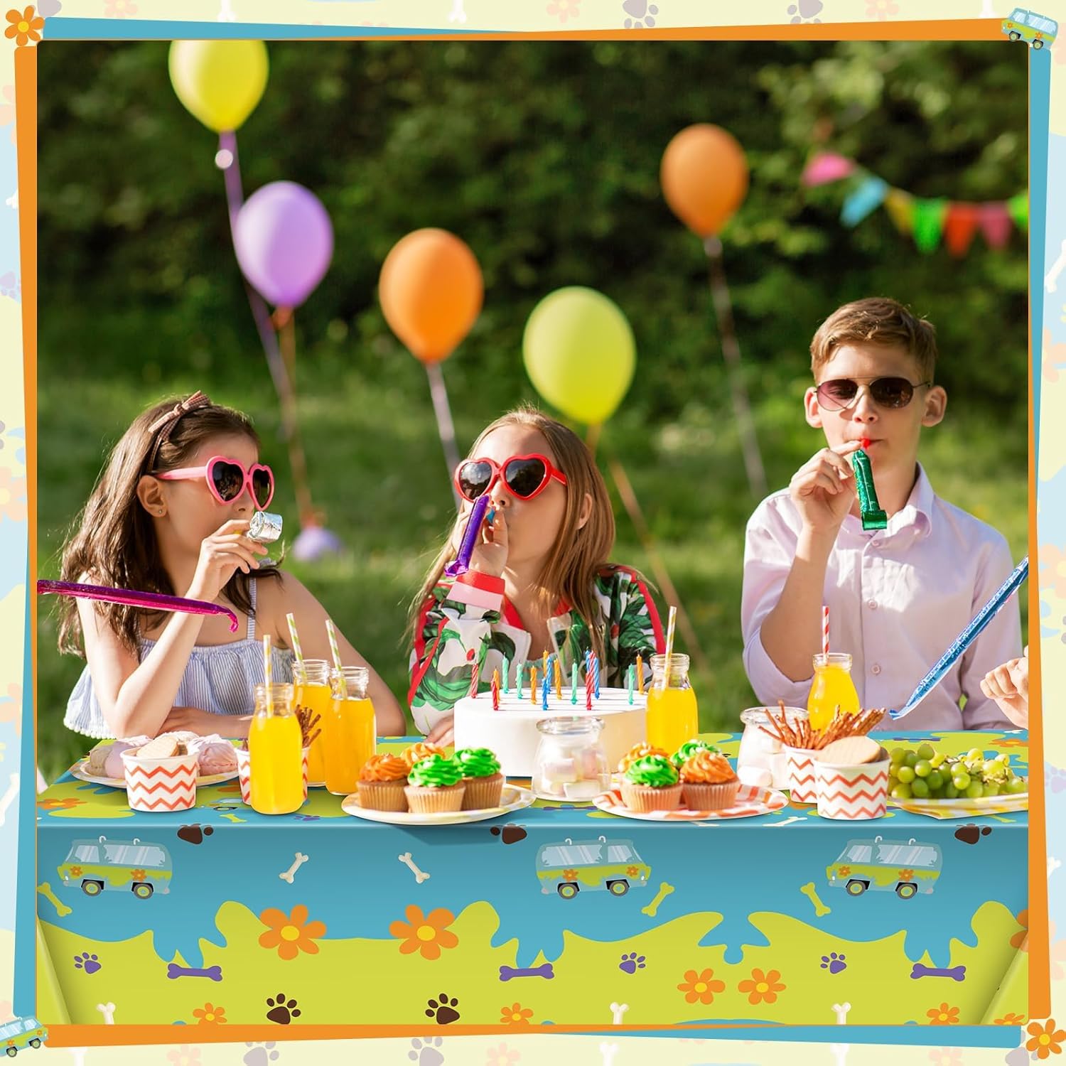 4 Pcs Cartoon Dog Tablecloth Set for Birthday Parties and Baby Showers