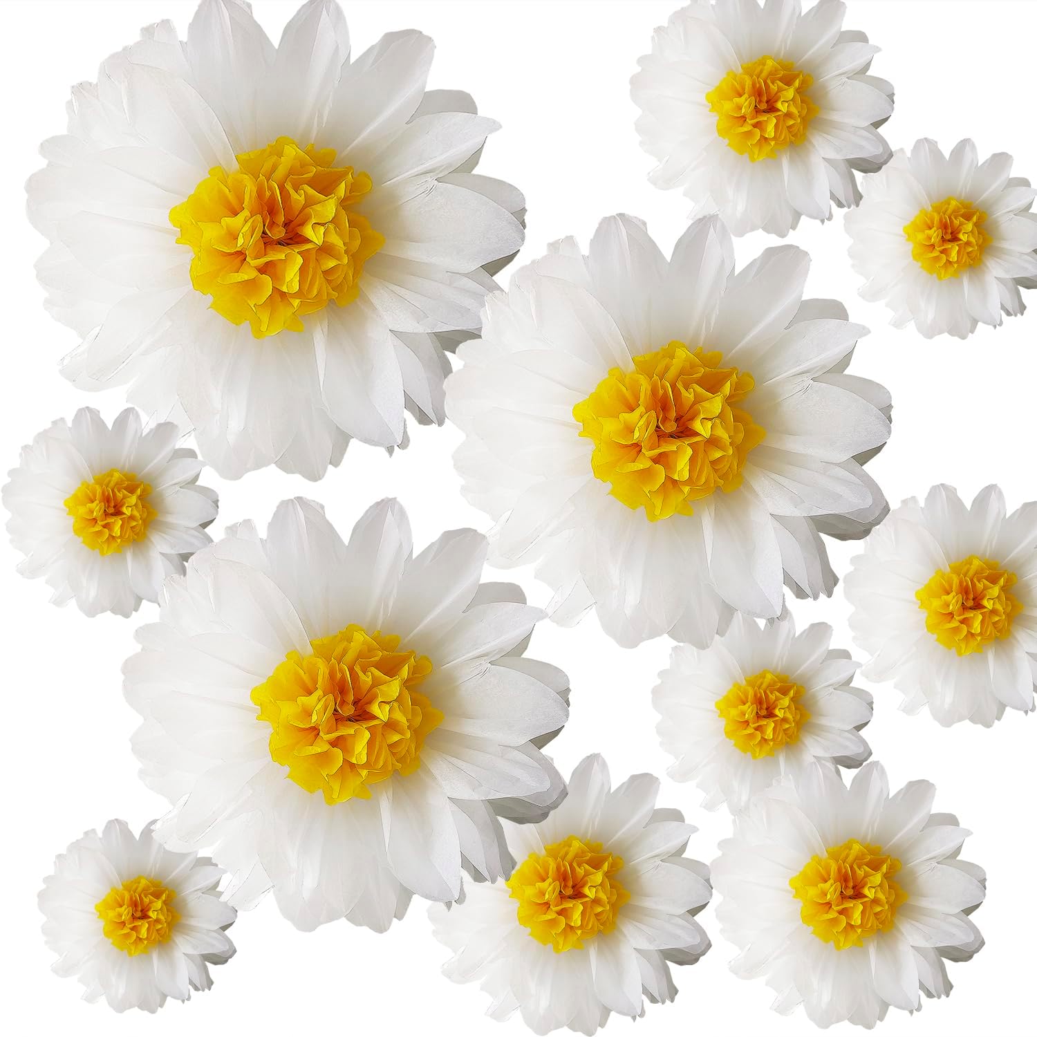 Daisy Tissue Paper Pom Poms 12 and 8 Inch Assorted 10 Pack