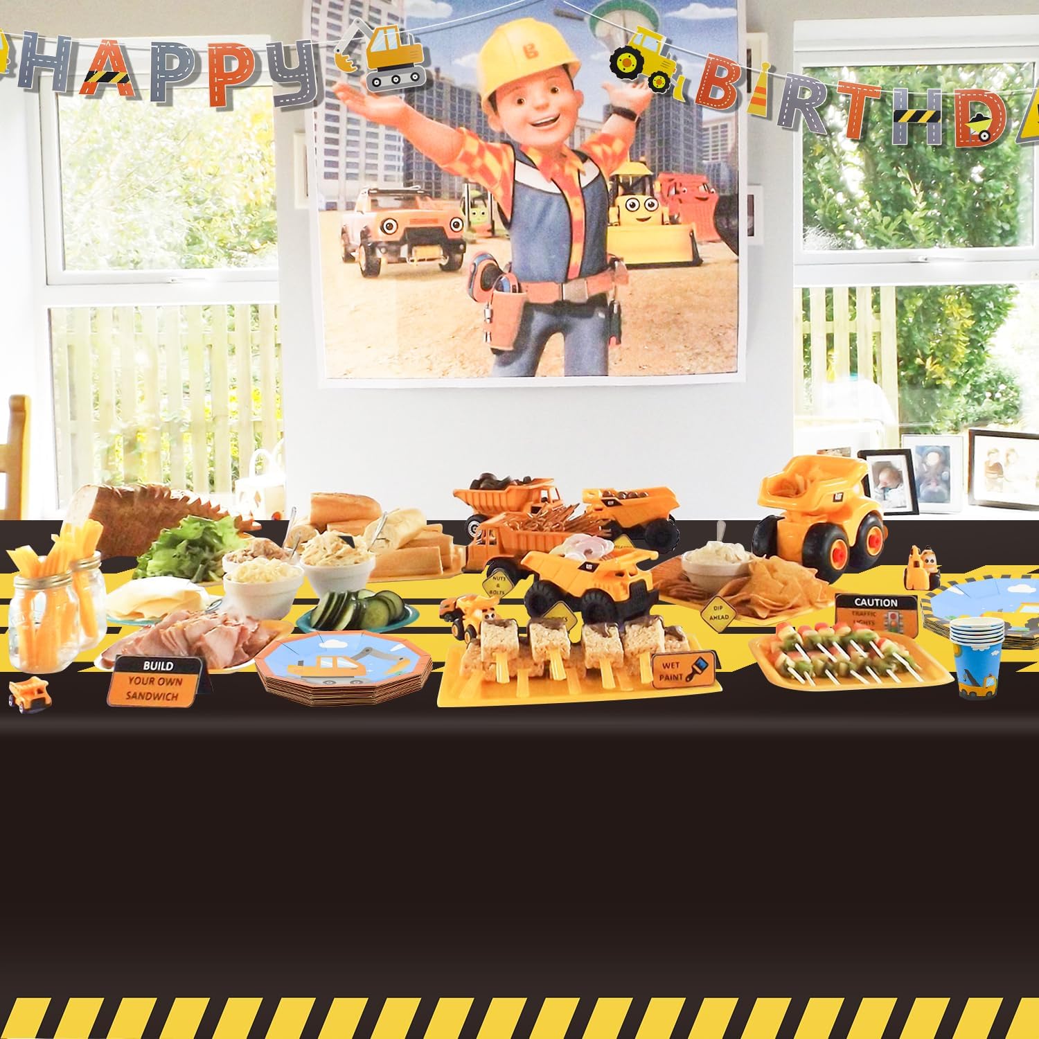 FVEOCR 4 Pack Black Racetrack Table Covers for Construction Themed Birthday Party Decorations