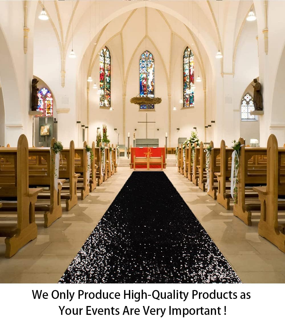 ShiDianYi Black Glitter Sequin Aisle Runner 15FT Wedding Carpet