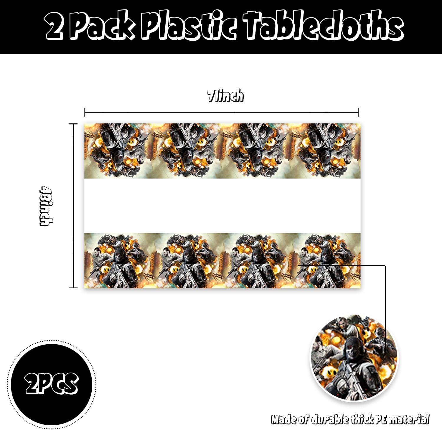 2Pcs Call Duty Birthday Tablecloth Disposable Cover for Kids Boy Baby Shower 70X42 Rectangular