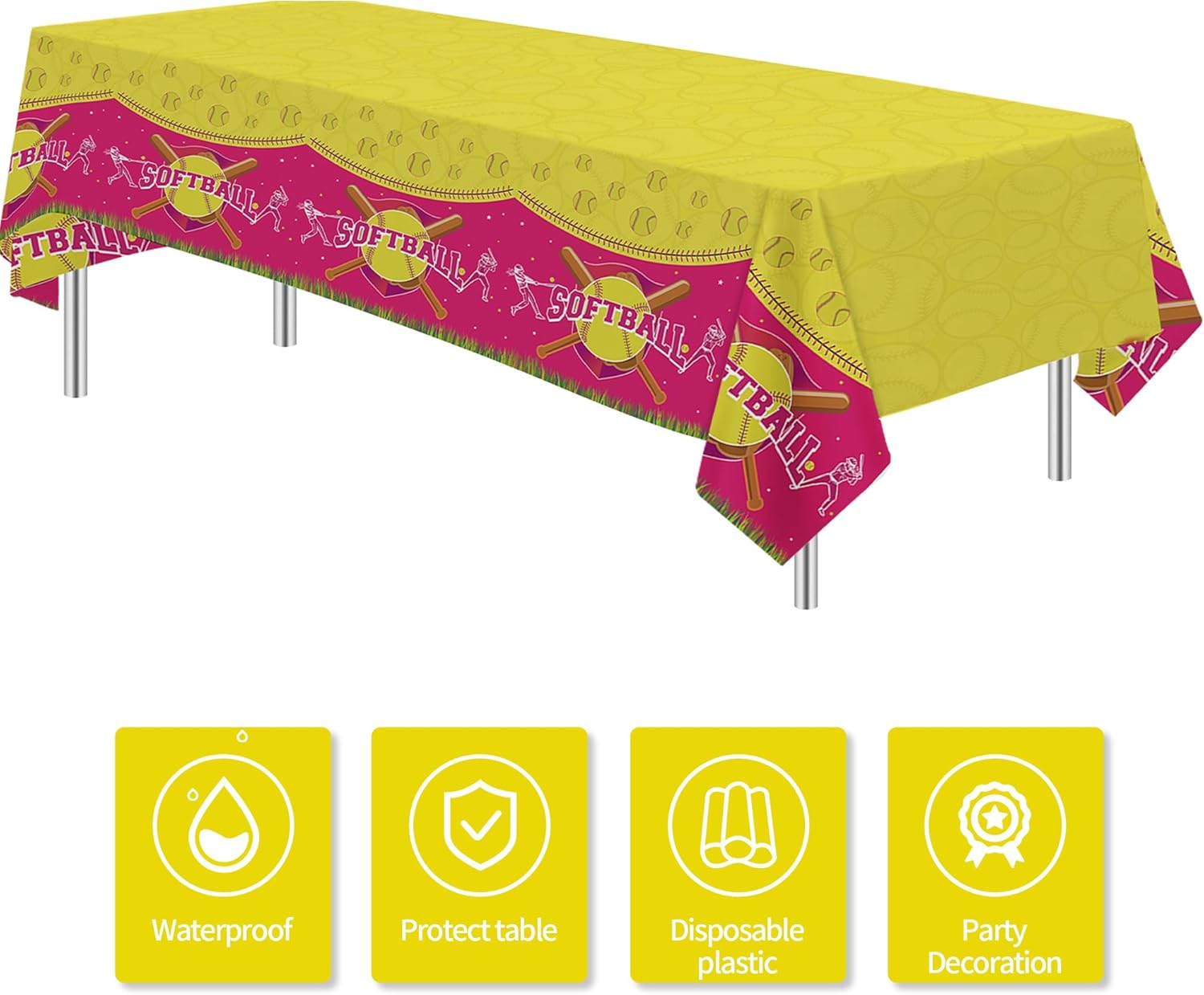 Softball Birthday Tablecloth Set 3 Pcs 54in x 108in