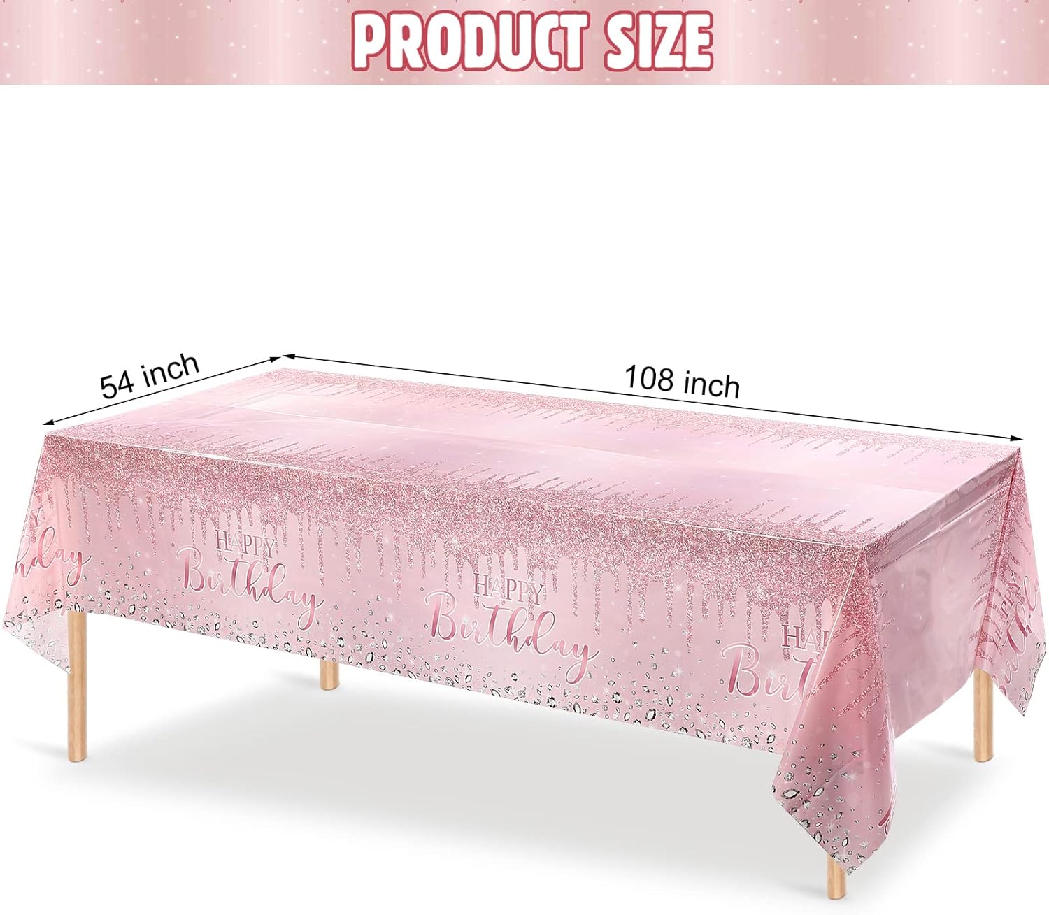 3 Pcs Pink Rose Gold Glitter Tablecloths for Parties