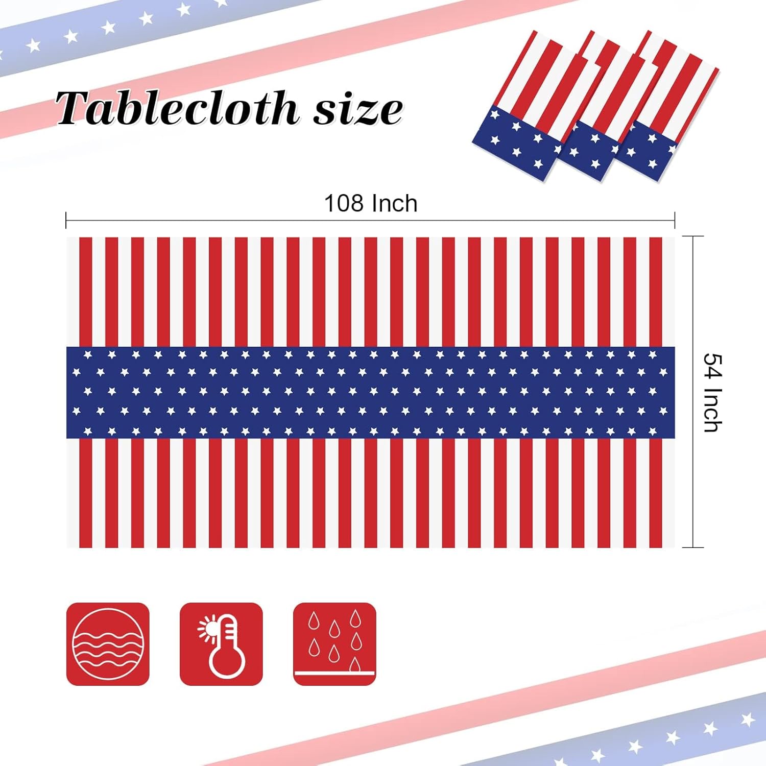 Childom 3 Pack Patriotic Tablecloths 54x108 Inches