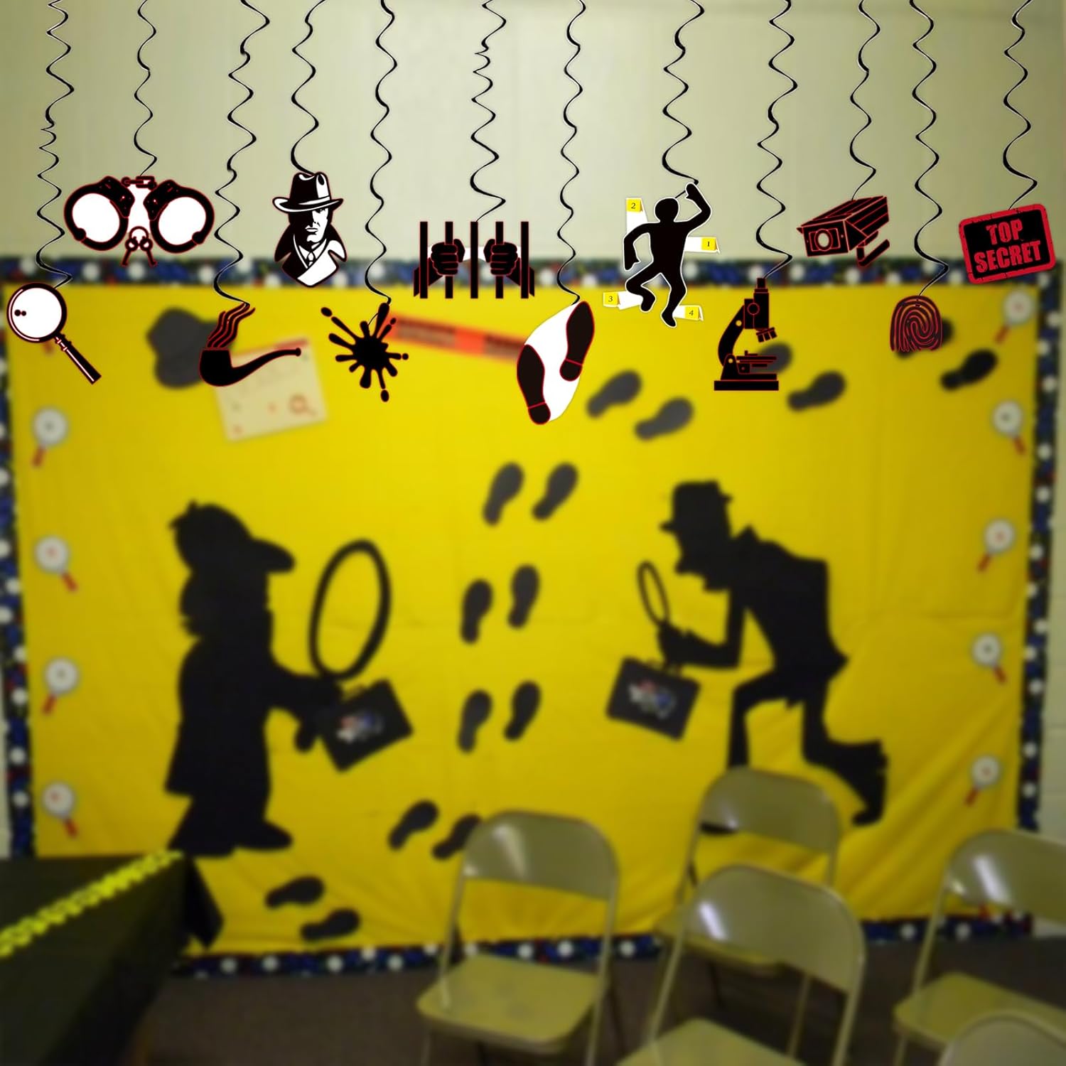 Detective Party Streamer Decor 24pcs PVC Hanging Swirls for Kids Birthday and Halloween