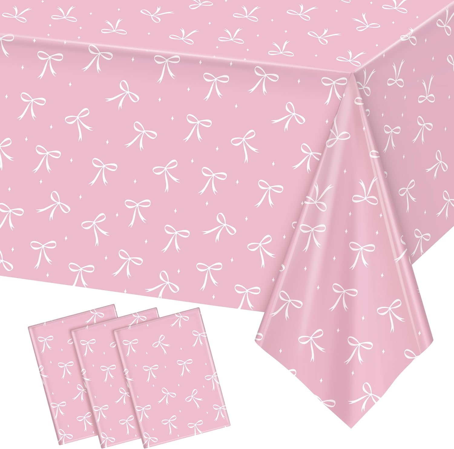 3 Pack Pink Bow Tablecloths for Birthday Parties