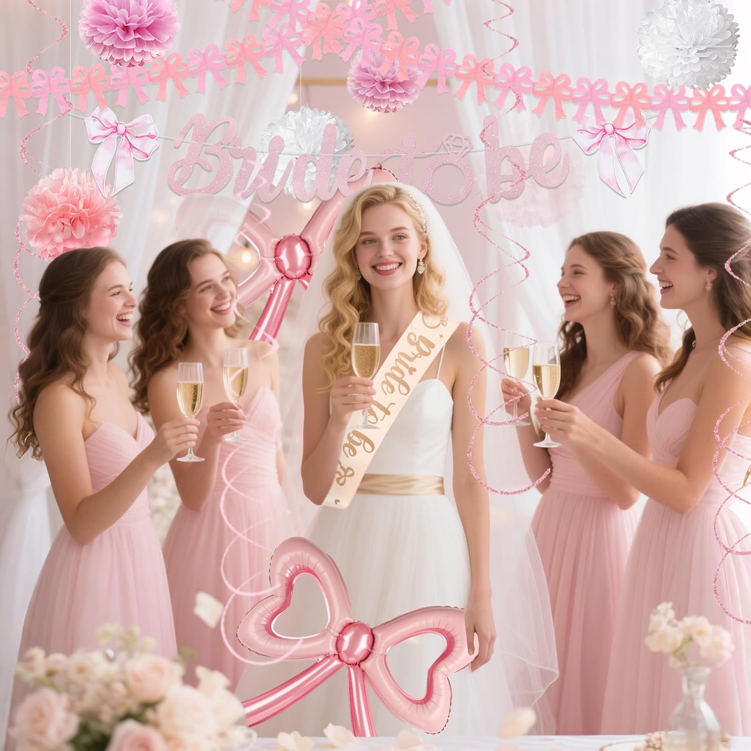 Pink Bow Bachelorette Party Decor Set