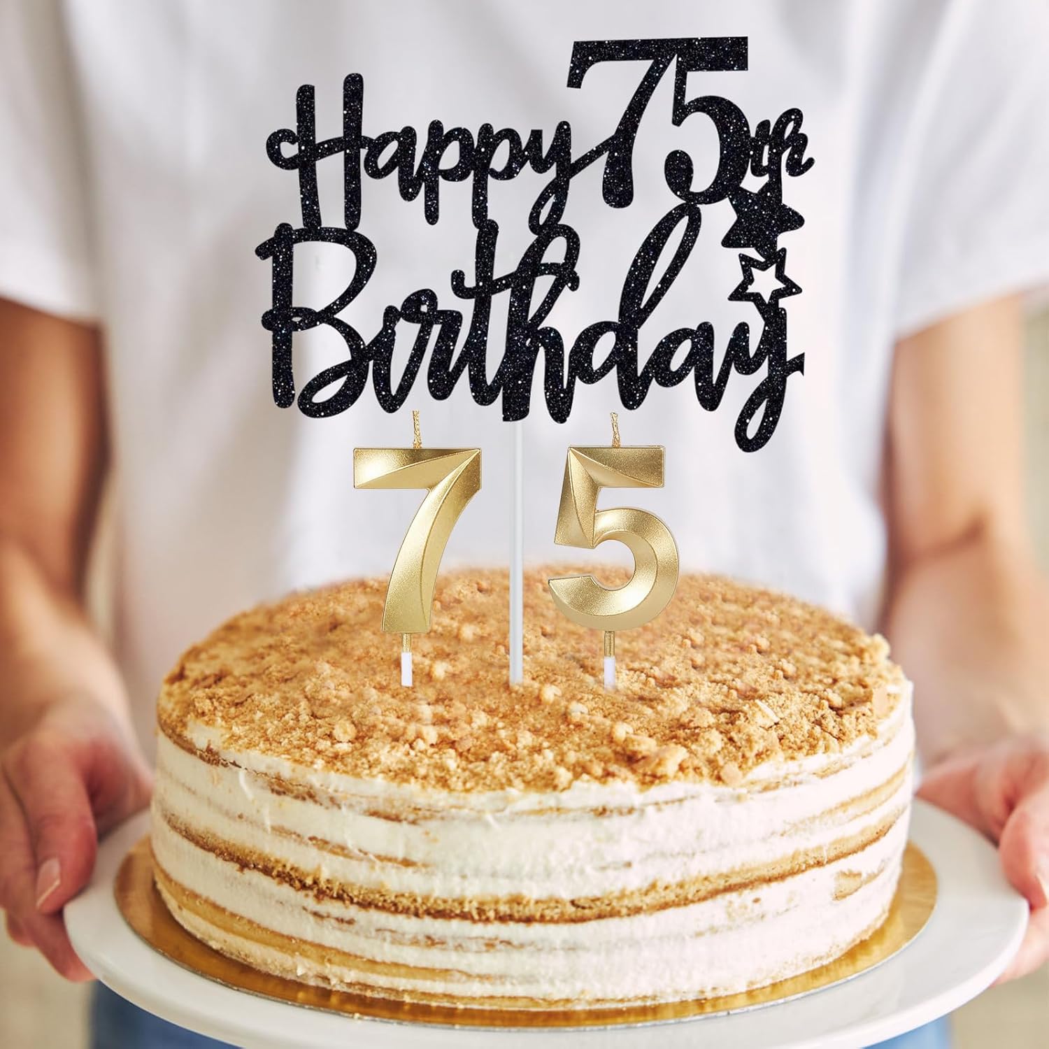 75th Birthday Party Decor for Men with King Crown Sash Balloons Cake Topper Candles