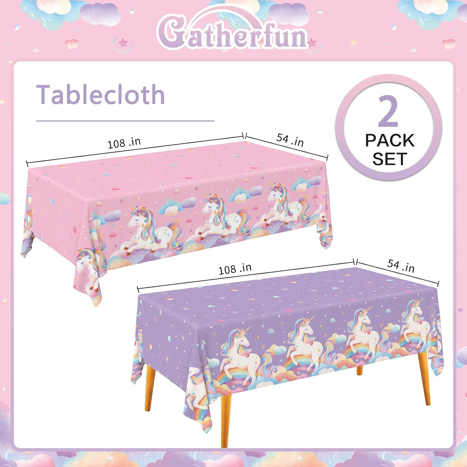 Gatherfun Unicorn Party Supplies Set 2-Pack Tablecloths