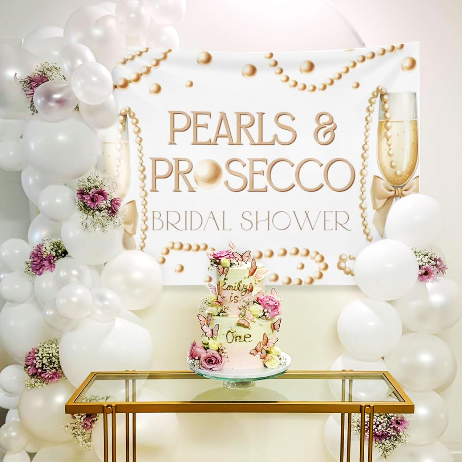 Pearls and Prosecco Bridal Shower Decor Backdrop