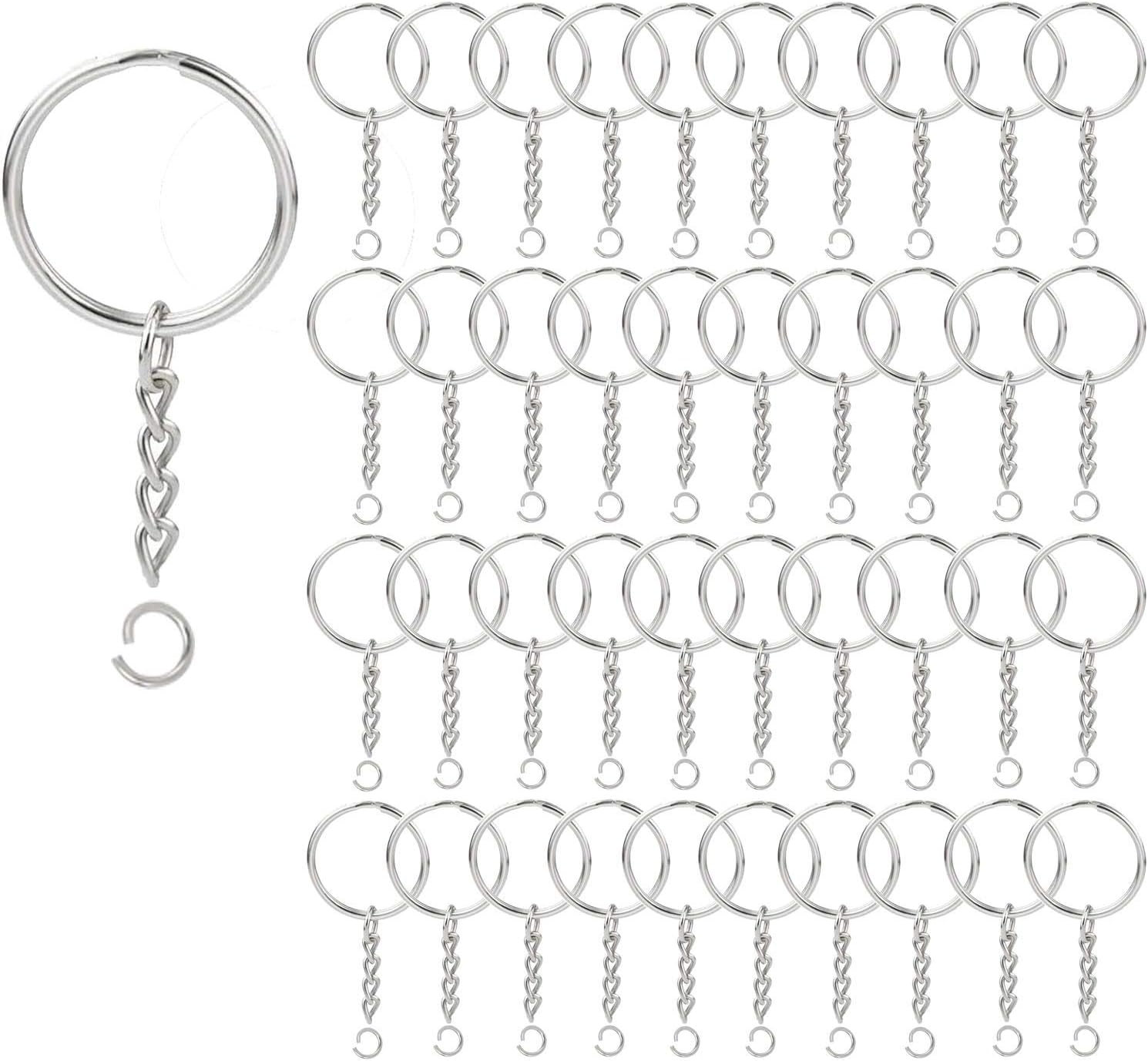 100 Pack Key Ring Set with Chain and Open Jump Rings