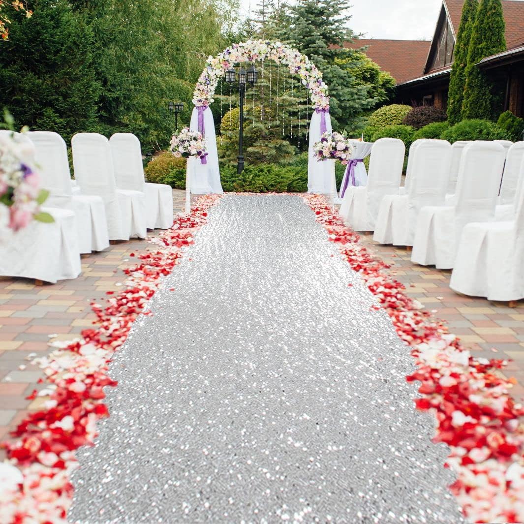 Elegant Sequin Aisle Runner for Weddings 4x15FT Sparkling Silver Walkway Carpet