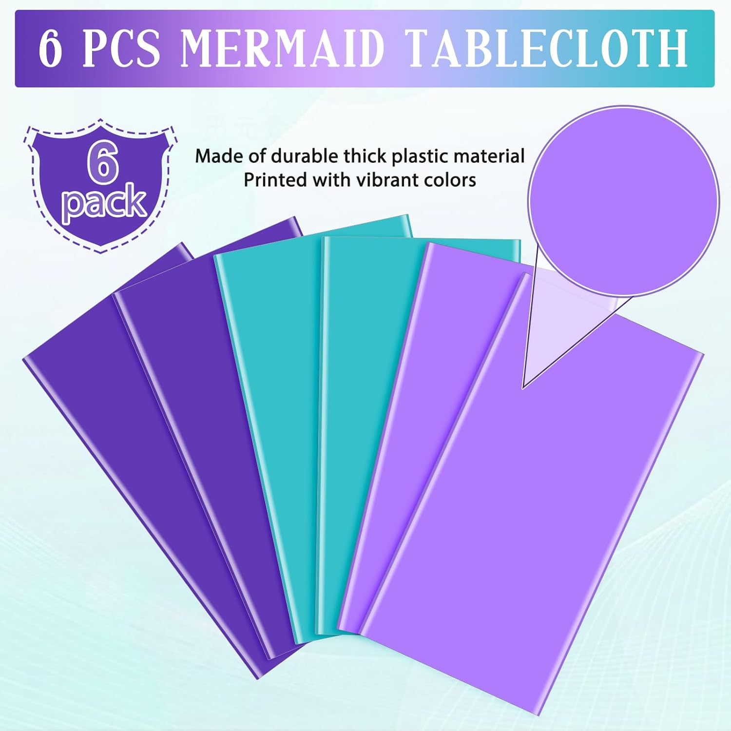 6 Pack Mermaid Tablecloths Blue Purple Princess Decor for Parties