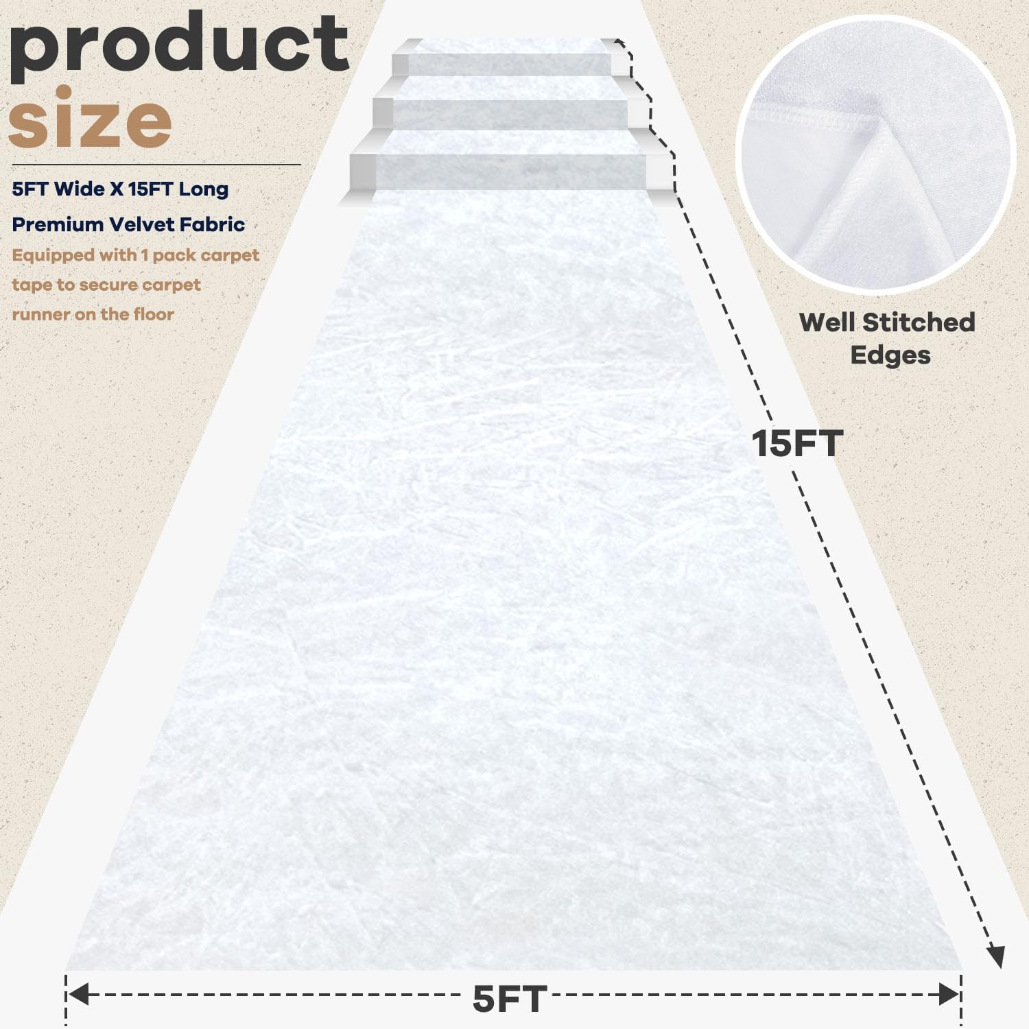 White Velvet Wedding Aisle Runner 5FTx15FT Runway Carpet for Events