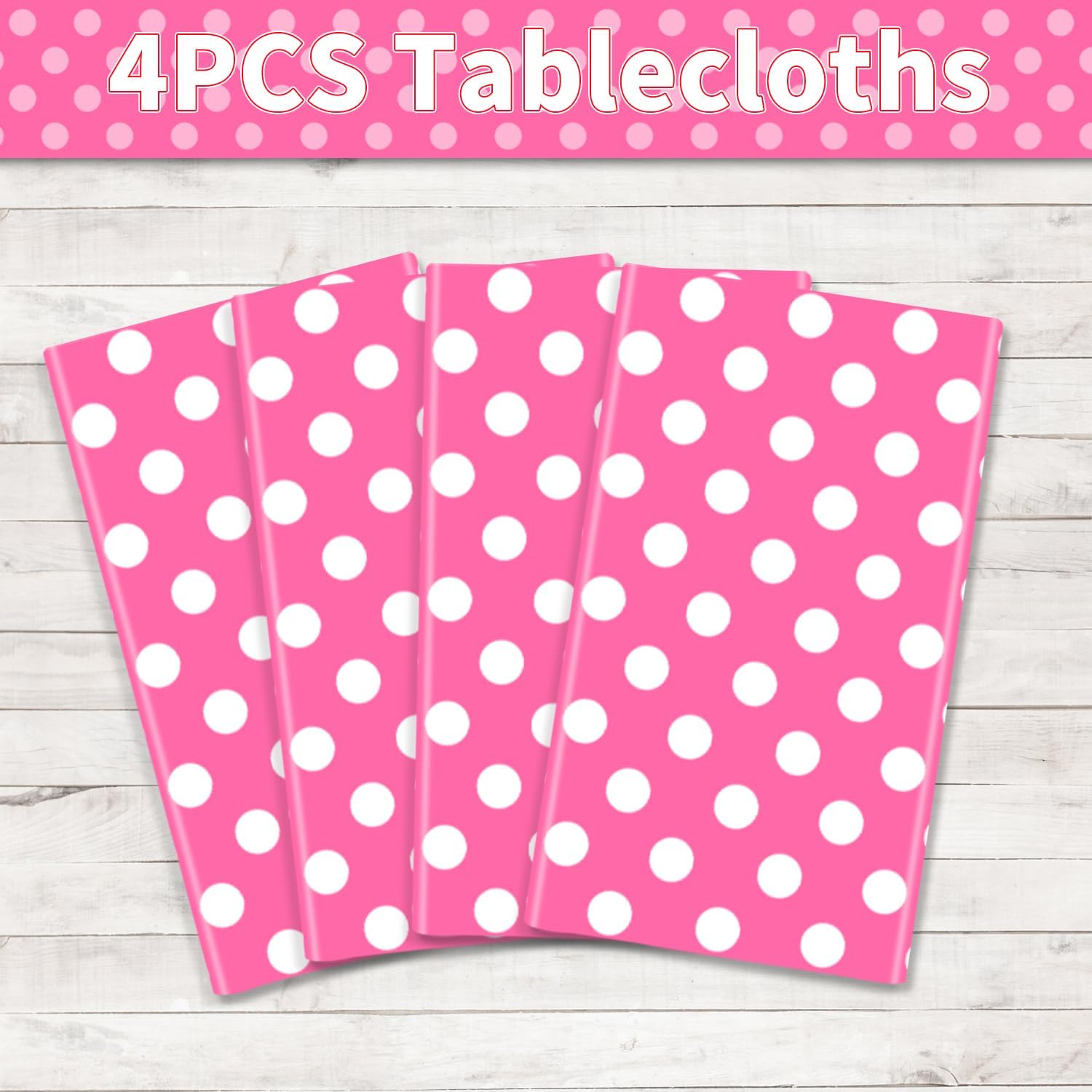 4 Pack Pink White Polka Dots Rectangular Tablecloths for Parties and Home Use