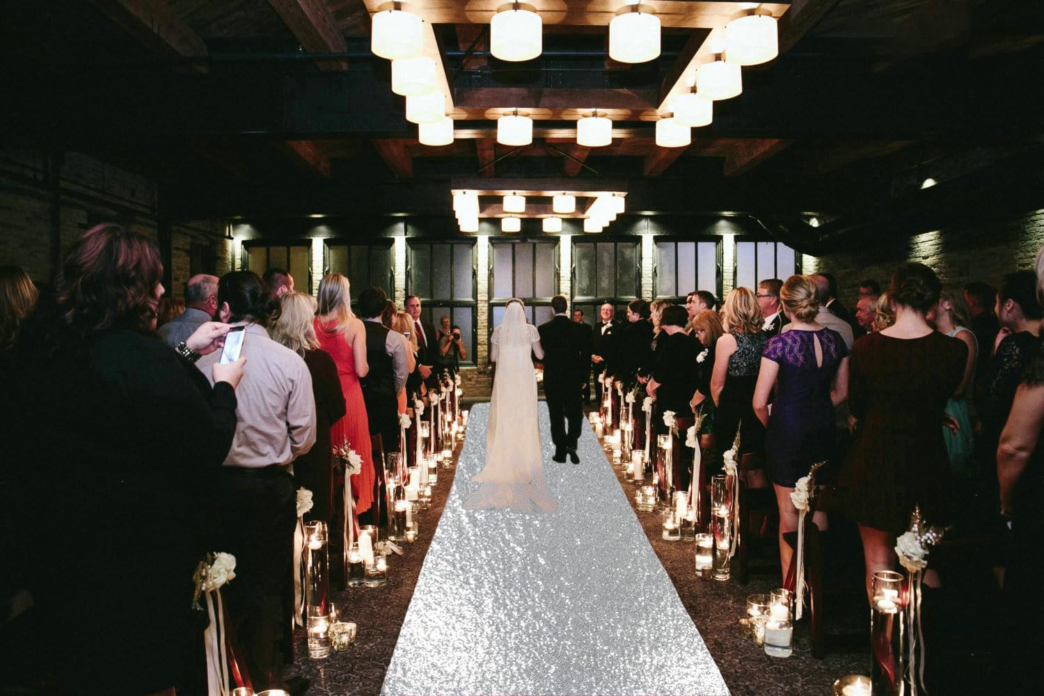 ShinyBeauty Silver Sequin Aisle Runner Wedding