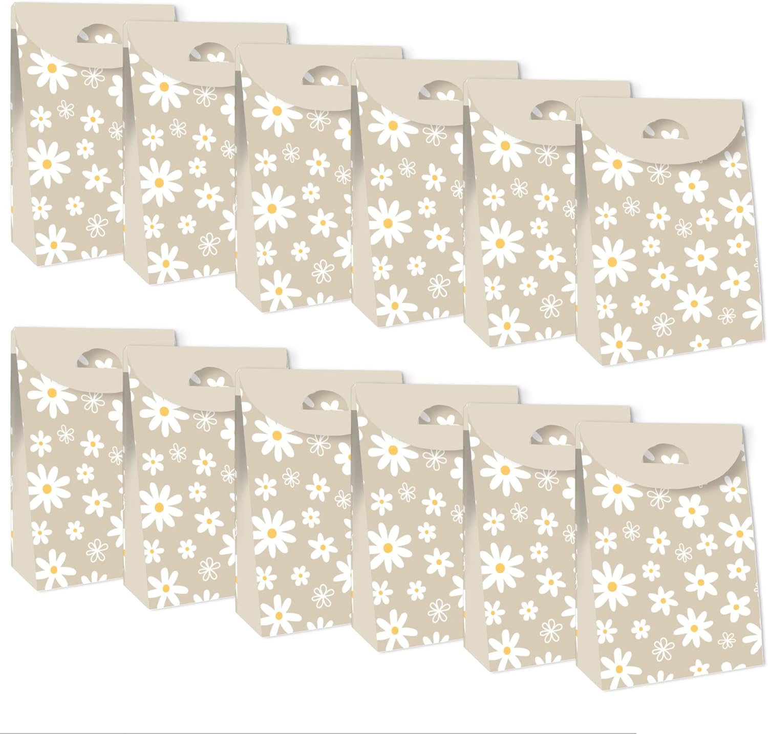 Big Dot of Happiness Tan Daisy Flowers Goodie Bags Set of 12