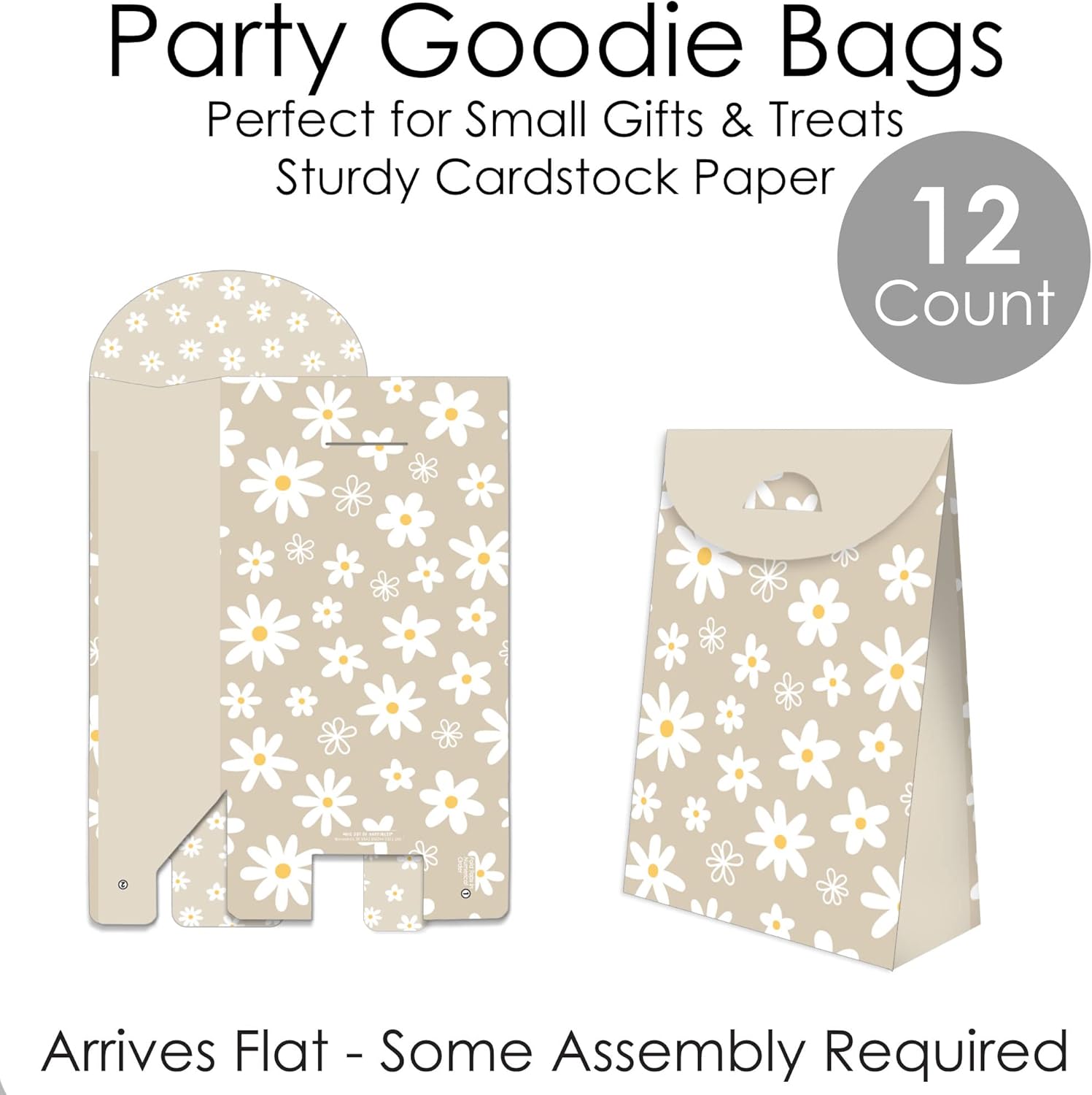 Big Dot of Happiness Tan Daisy Flowers Goodie Bags Set of 12