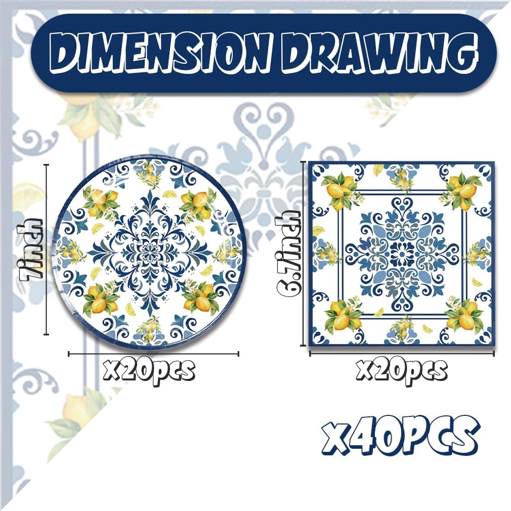 Capri Lemon Party Plates and Napkins 40 PCS