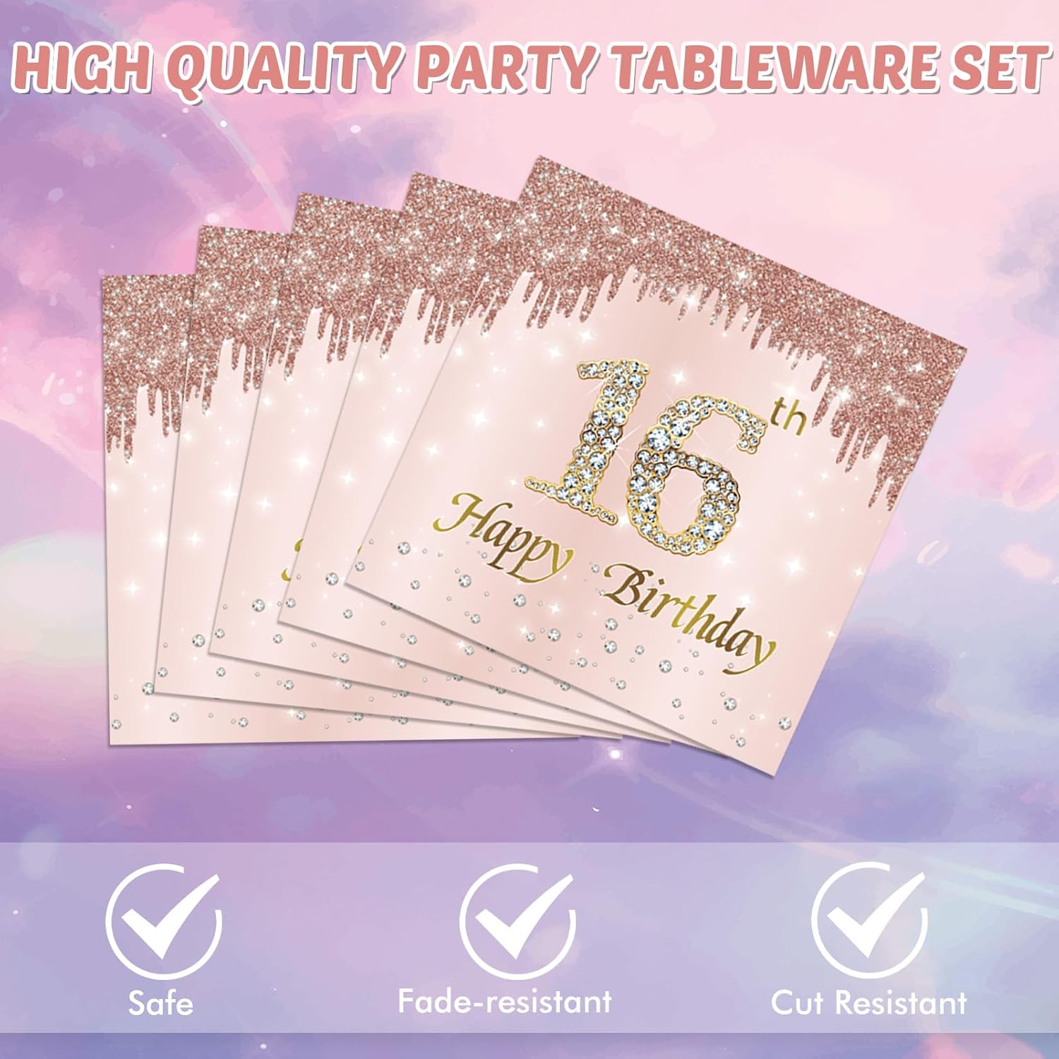 40PCS Rose Gold Sweet 16 Party Decorations for Girls