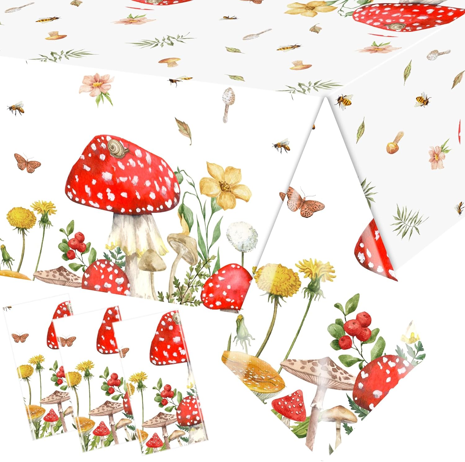 Juweked 3Pcs Mushroom Tablecloth Rectangles