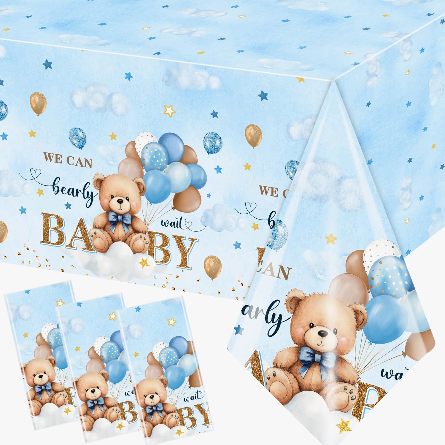Bear Baby Shower Tablecloth 3 Pack Neutral Decorations
