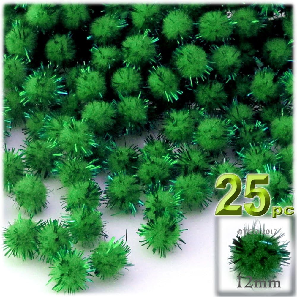 The Crafts Outlet Chenille Sparkly Pom Poms Black Porcupine 05-inch 25-pc