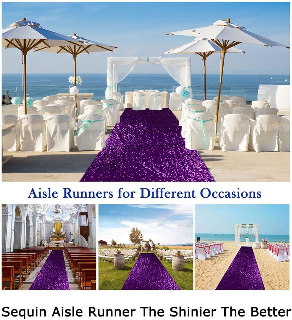 ShiDianYi Purple Sequin Aisle Runner for Wedding