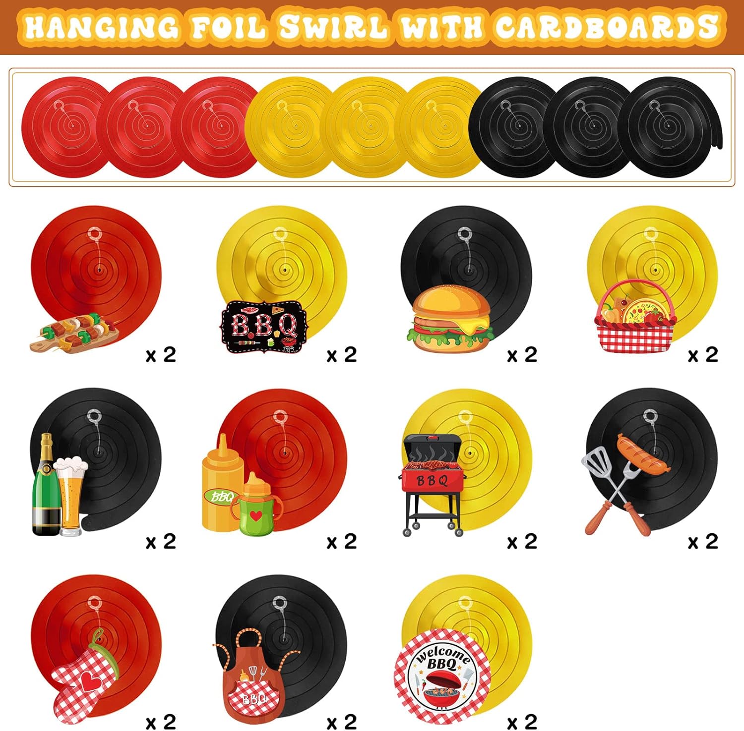 Ireer 52 Pcs BBQ Party Hanging Decor Swirls