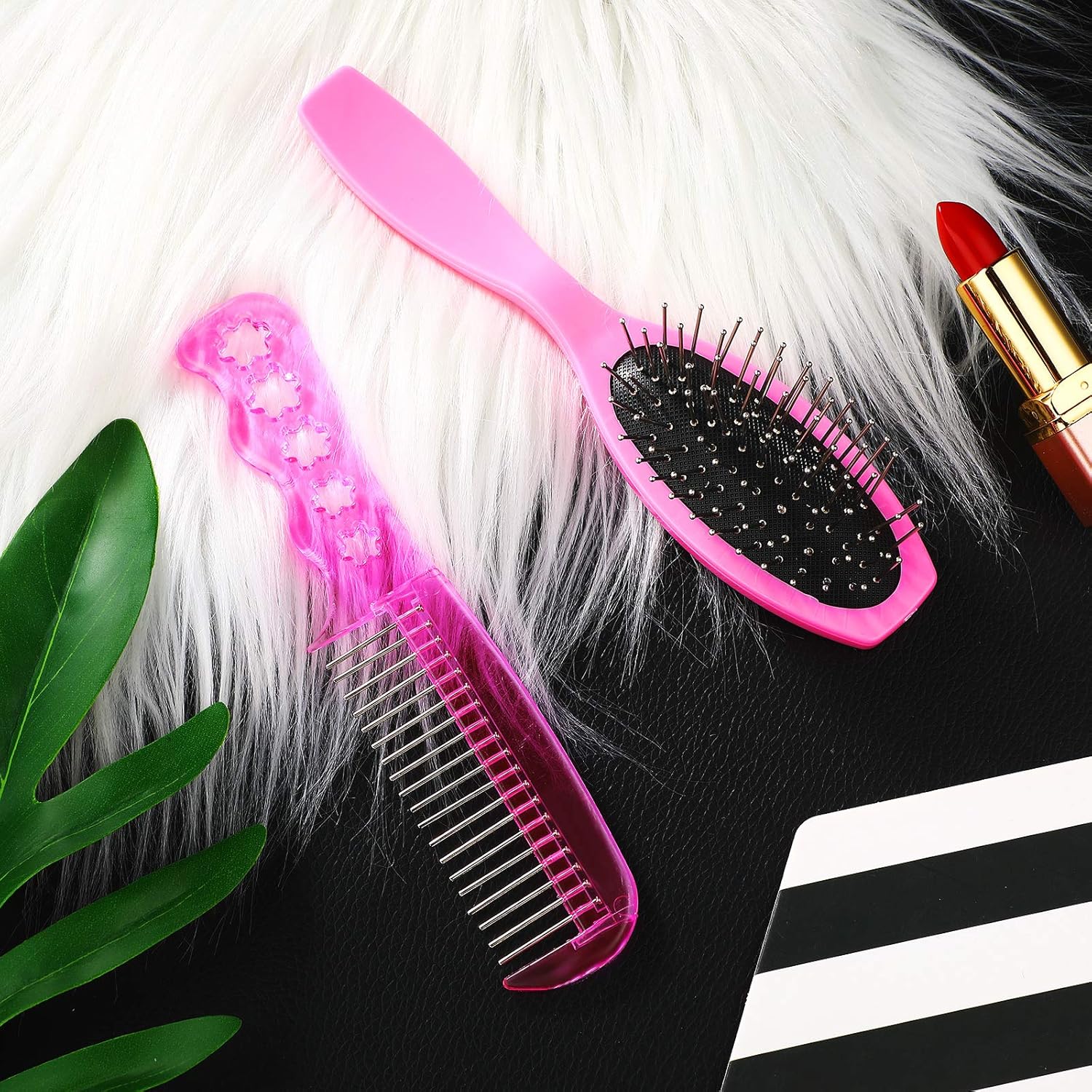 Patelai 4 Piece Plastic Pink Doll Hair Brush Set