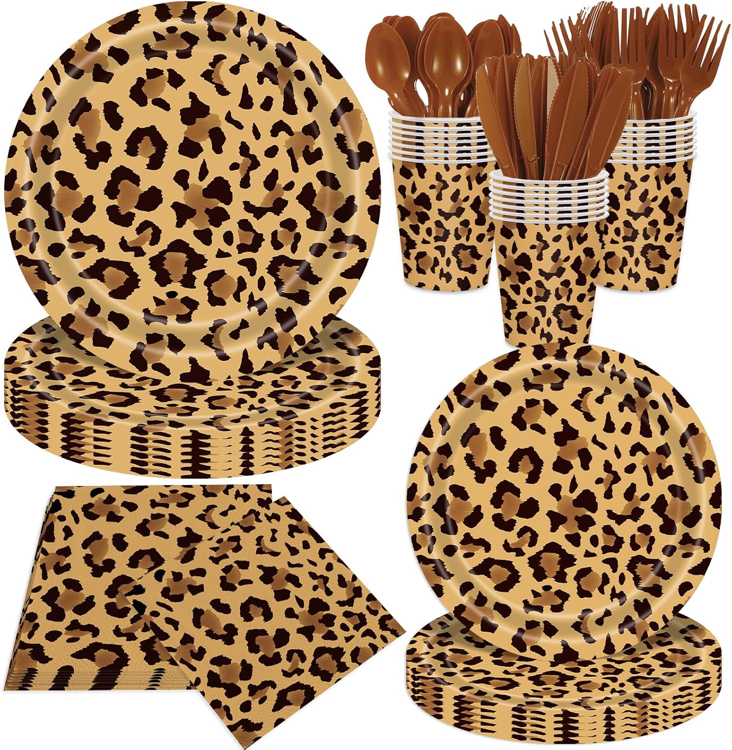 140Pcs Leopard Print Party Tableware Set for 20 Guests