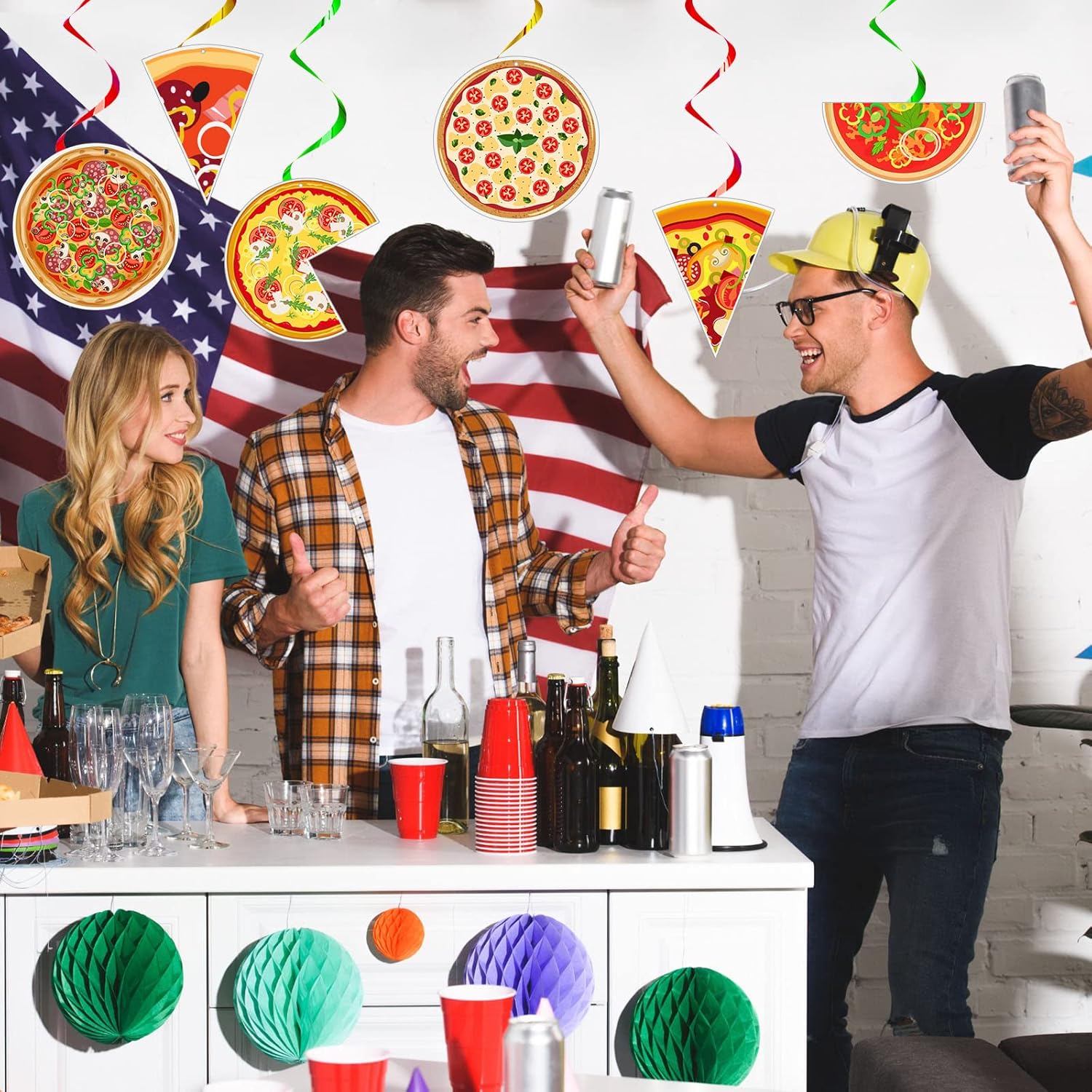 Teling 48 Pcs Pizza Streamers Ceiling Decorations for Birthday Parties