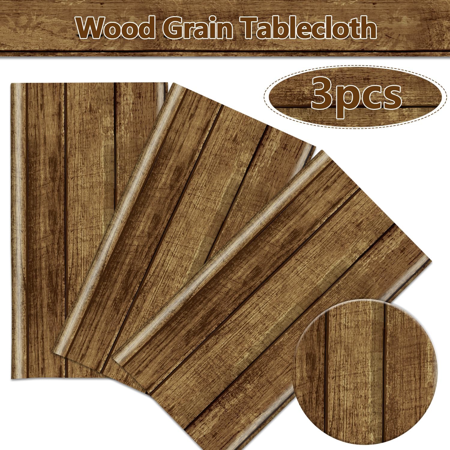 3 Pcs Wood Grain Tablecloths for Western Party Decorations