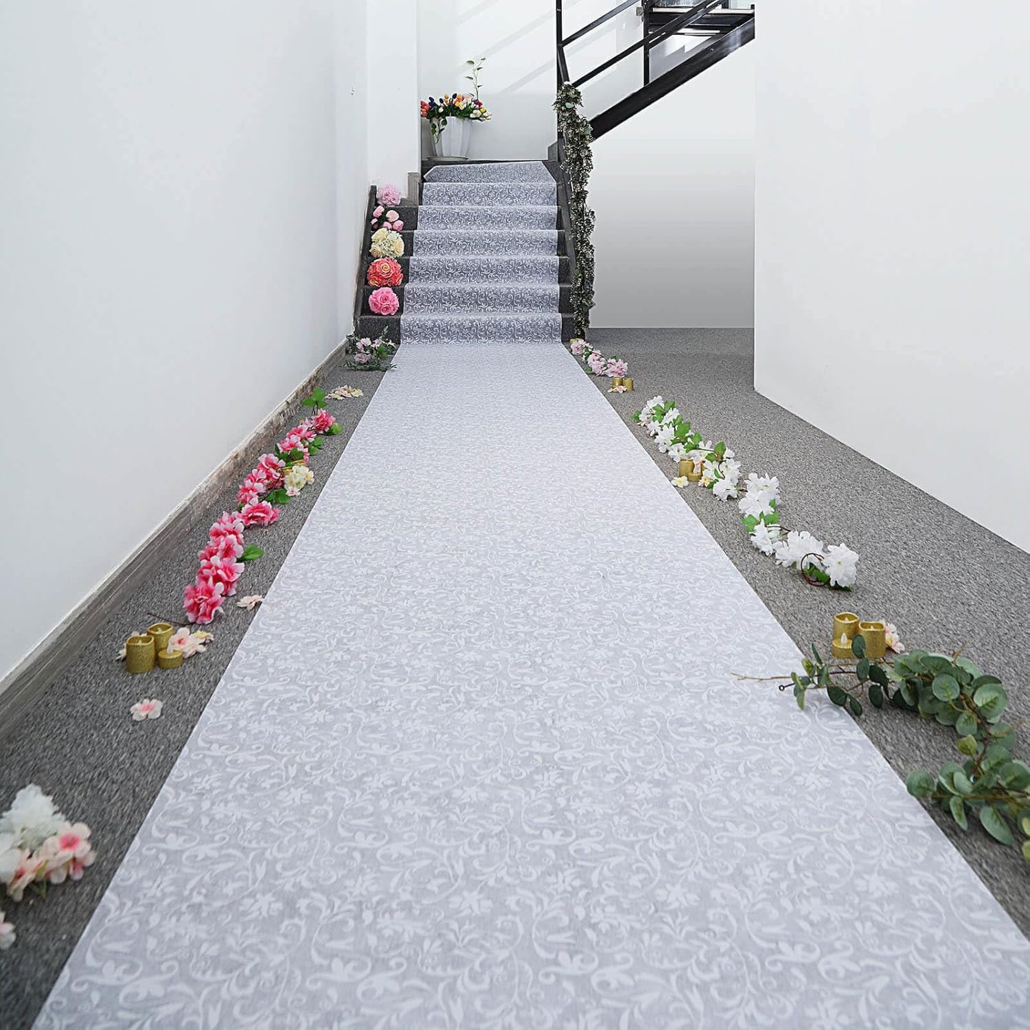Efavormart 36 Inch x 100 Ft White Floral Aisle Runner