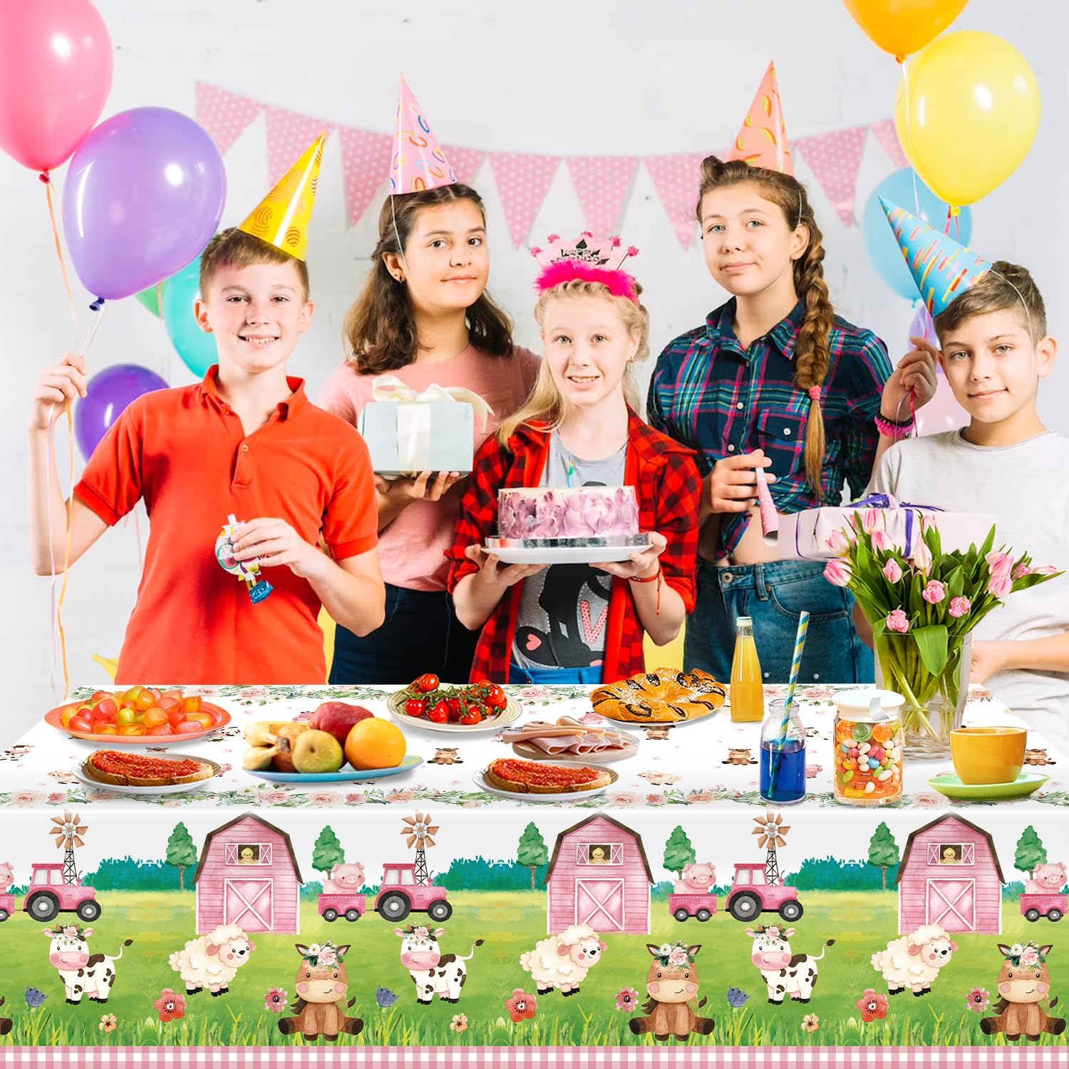 Oigco 3Pcs Farm Animal Tablecloth for Birthday Party Decorations