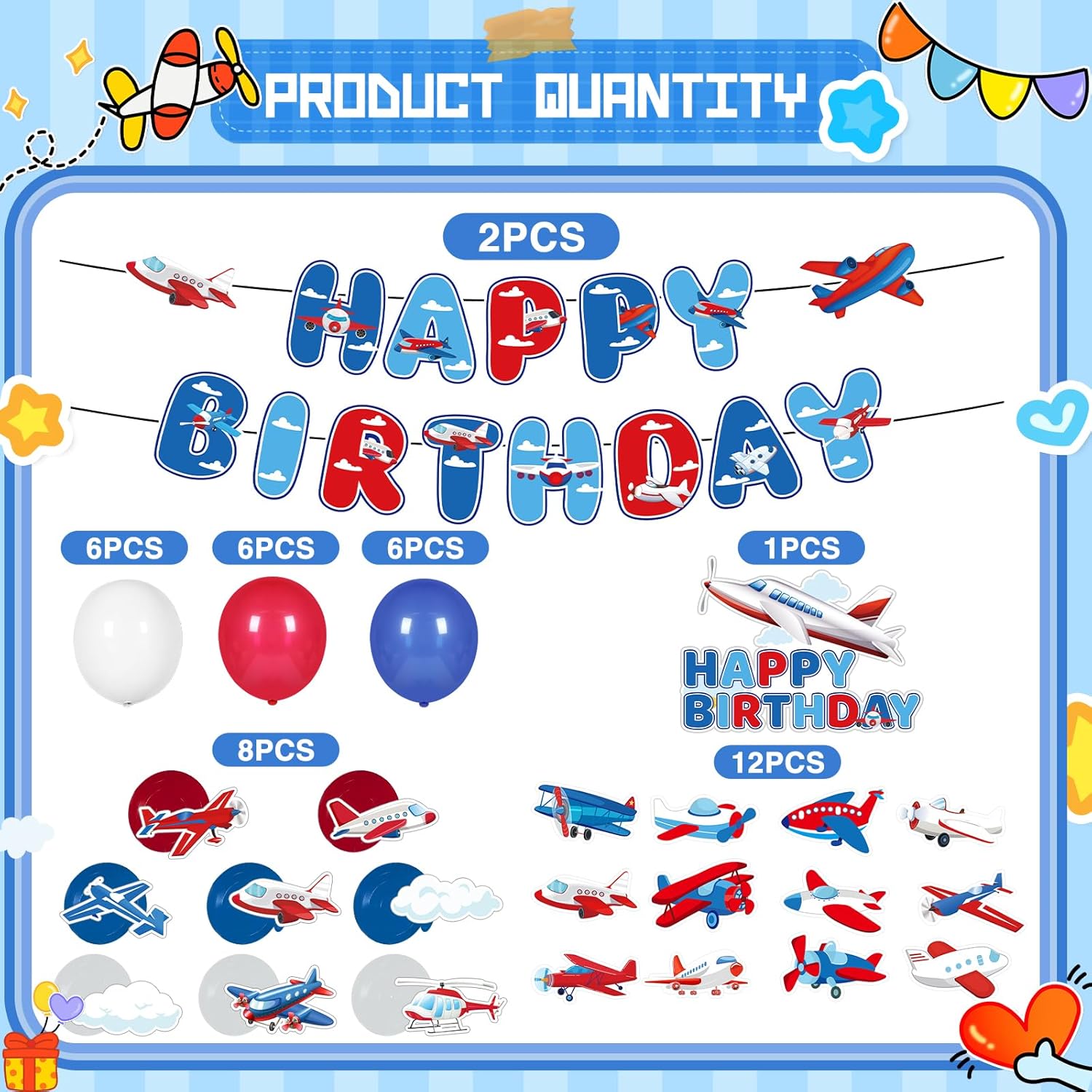 Airplane Birthday Party Decorations 49PCS Set